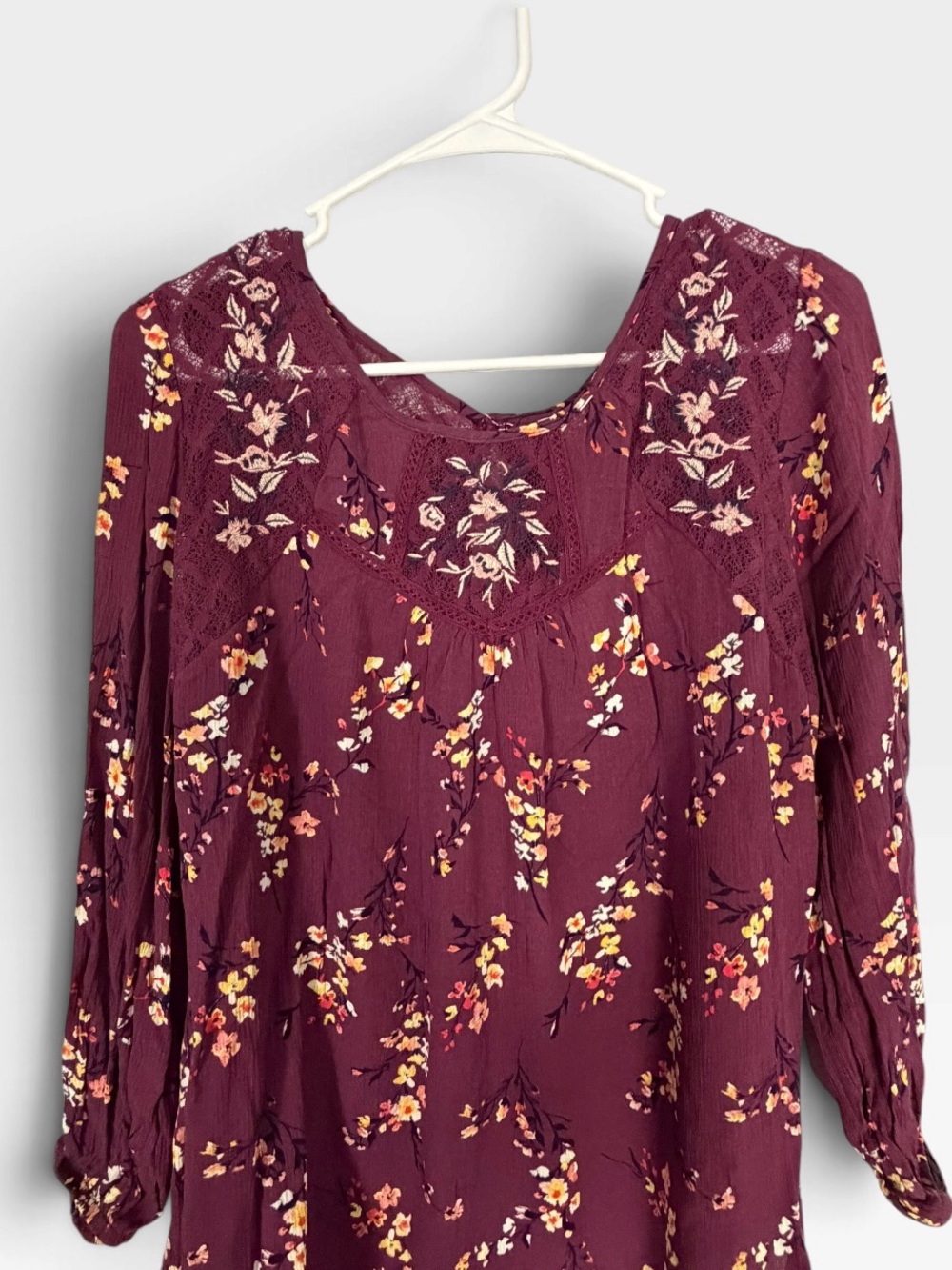 Mason & Belle Women’s Floral Lace Yoke Blouse - Purple Large NWT PTP 22” - Picture 2 of 9